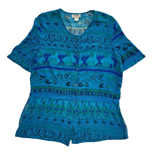Jody's Vintage 90's  Blue Short Sleeve Round Neck Womens Shirt UK Size 16