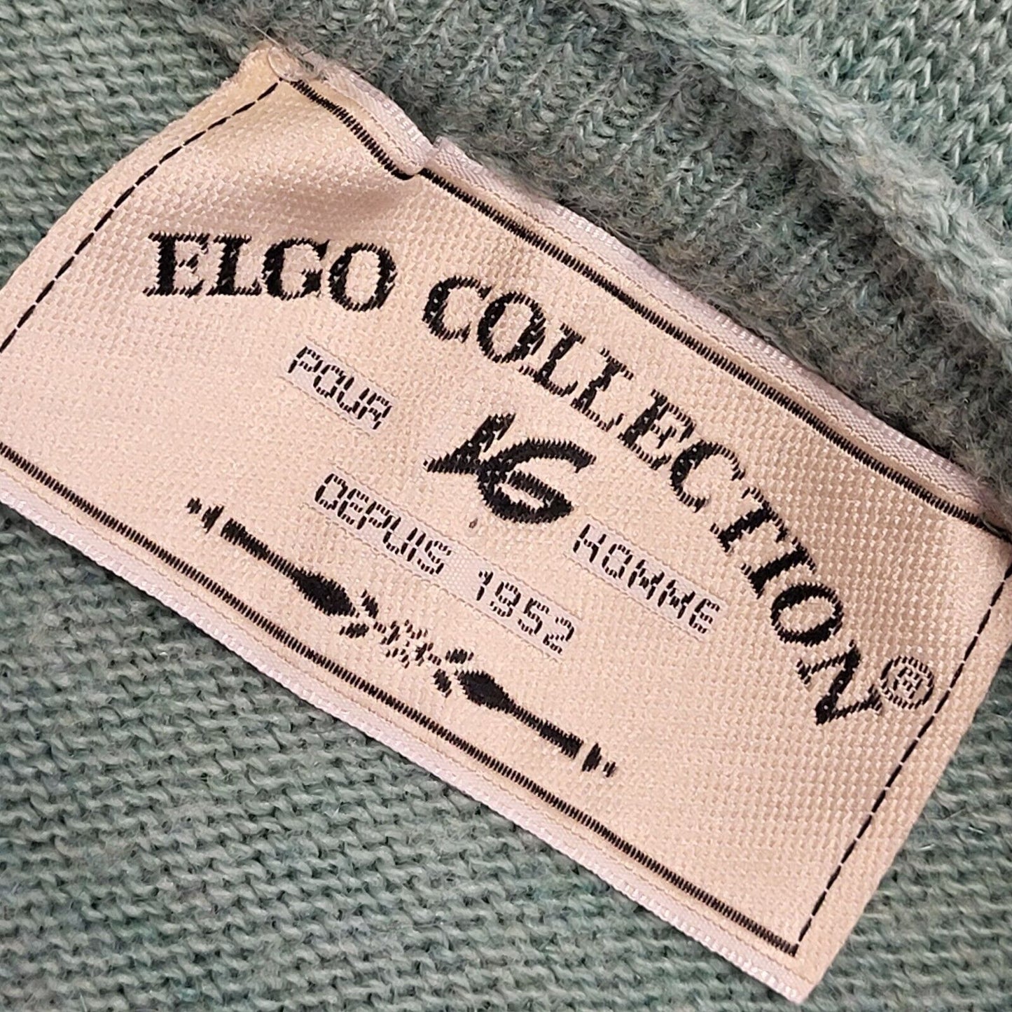 Elgo Collections Vintage 80s Green Geometric V-Neck Jumper Men's UK XL