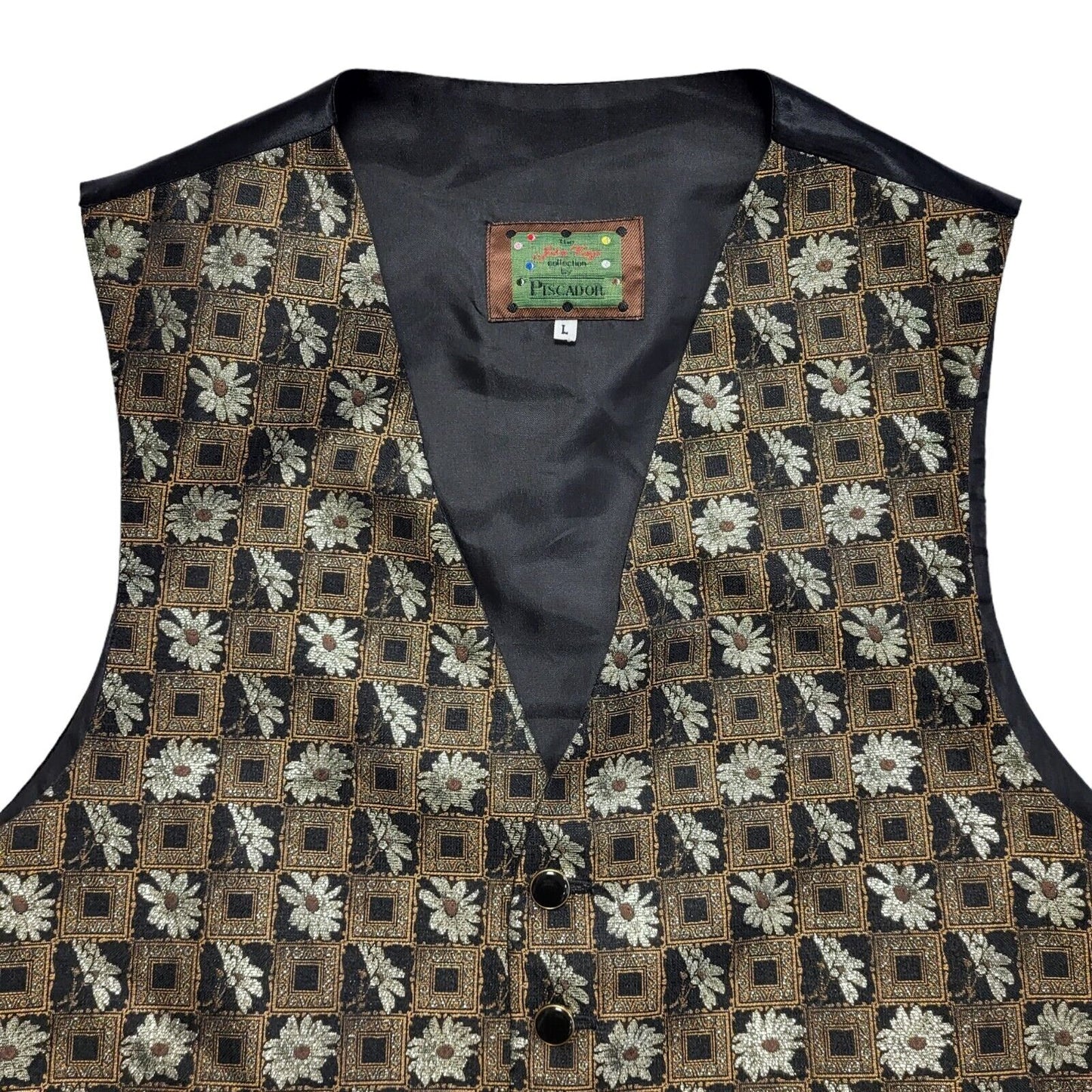 Piscador John Virgo Snooker Vintage 90's Black & Gold Floral Waistcoat Men's L