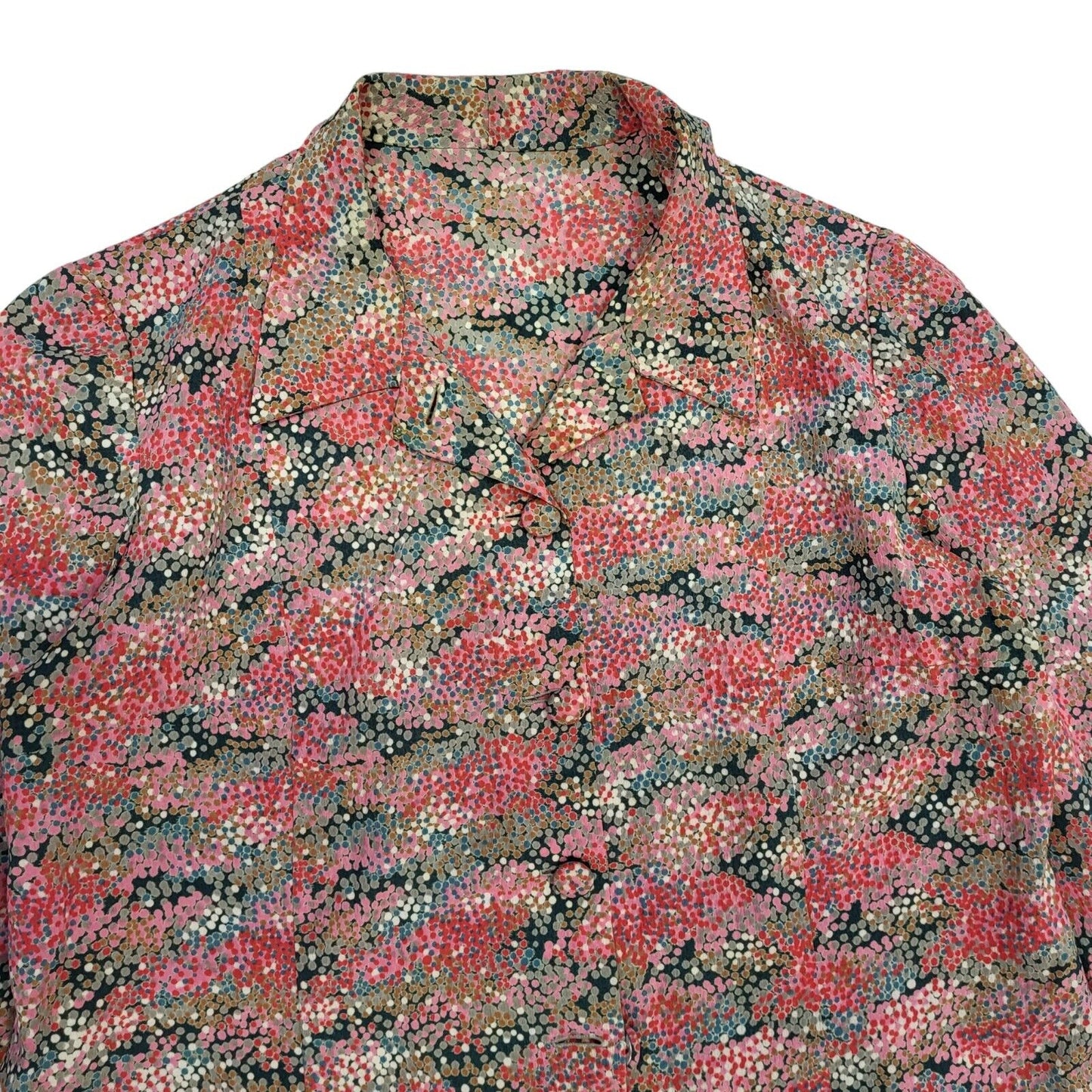 70s Vintage Pink Patterned Long Sleeved Shift Dress Women's 14/16