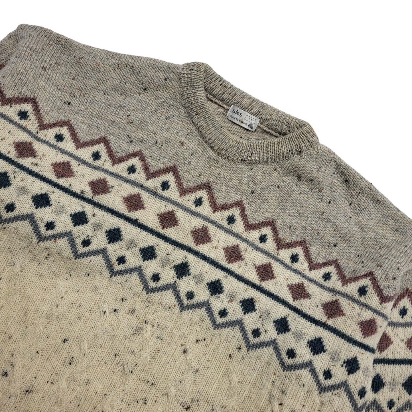 BHS Vintage 90's Beige Wool Jumper Mens UK Size Medium