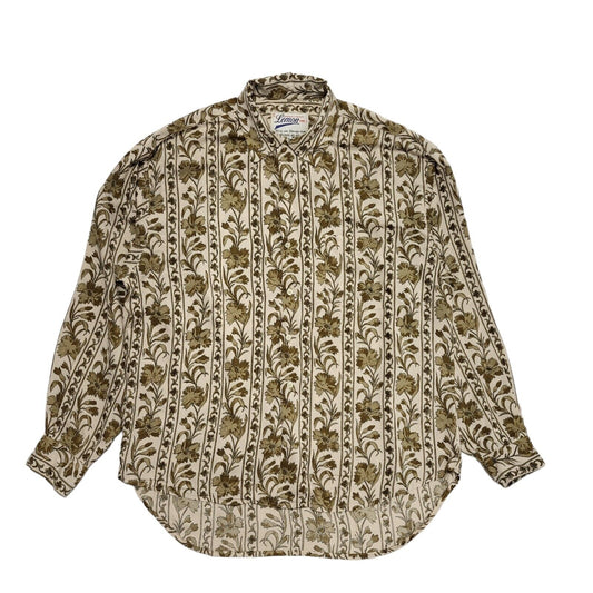 Lemon Vintage 90's Brown Floral Long Sleeve Shirt Mens UK L