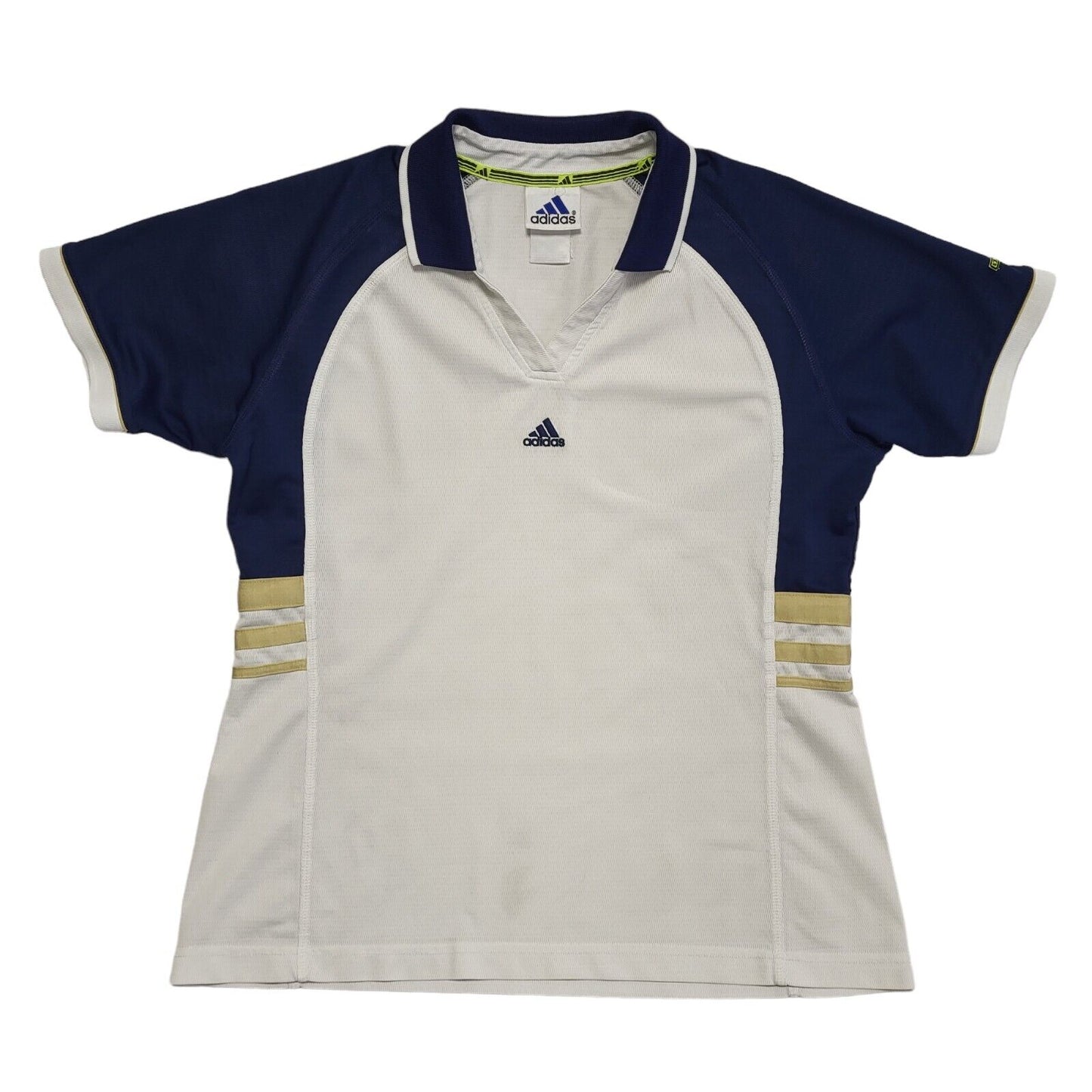 Adidas Vintage 90s White & Blue Collared Polo Shirt Uk Women's Size 14