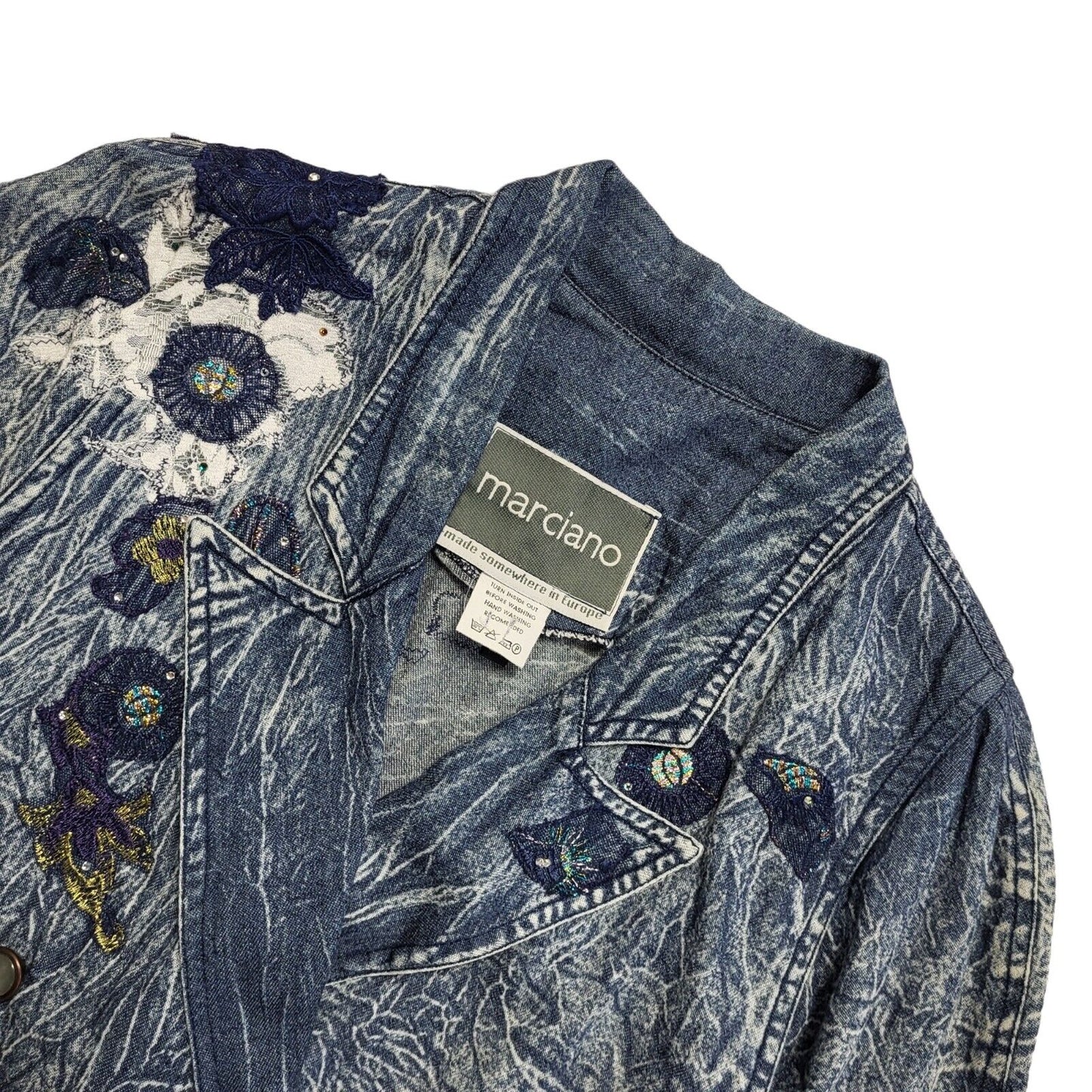 Marciano Bleach Blue 80s Vintage Button Denim Jacket Uk Women's Size 12