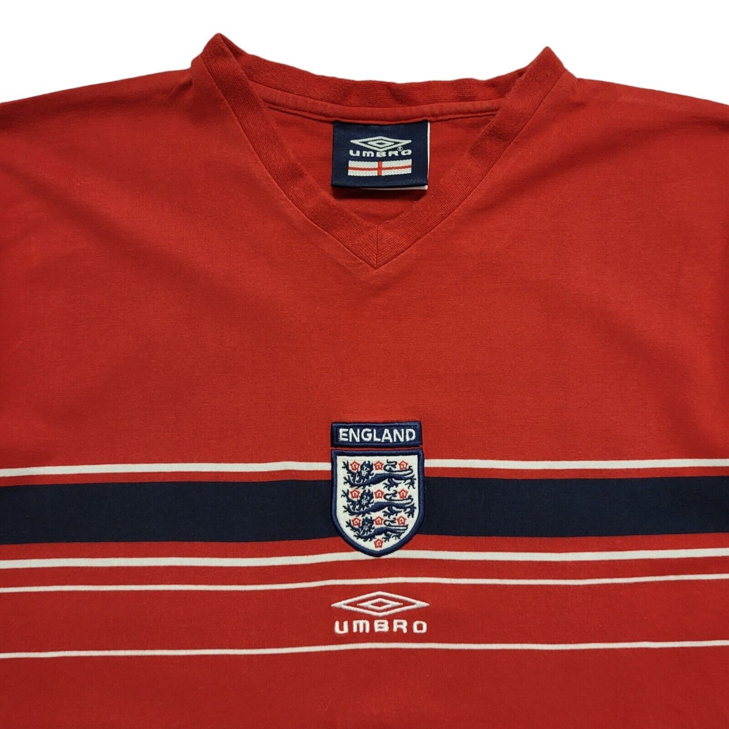 Umbro 90's Red England V-Neck Short Sleeve T-Shirt Mens UK Size M