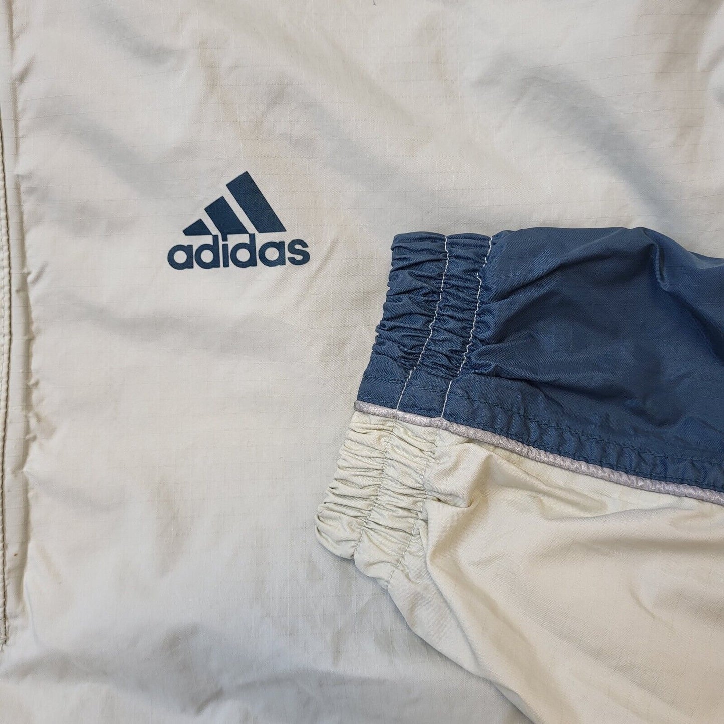 Adidas Vintage 90s Beige & Blue 1/4 Zip Hooded Pullover UK Men's Size Medium