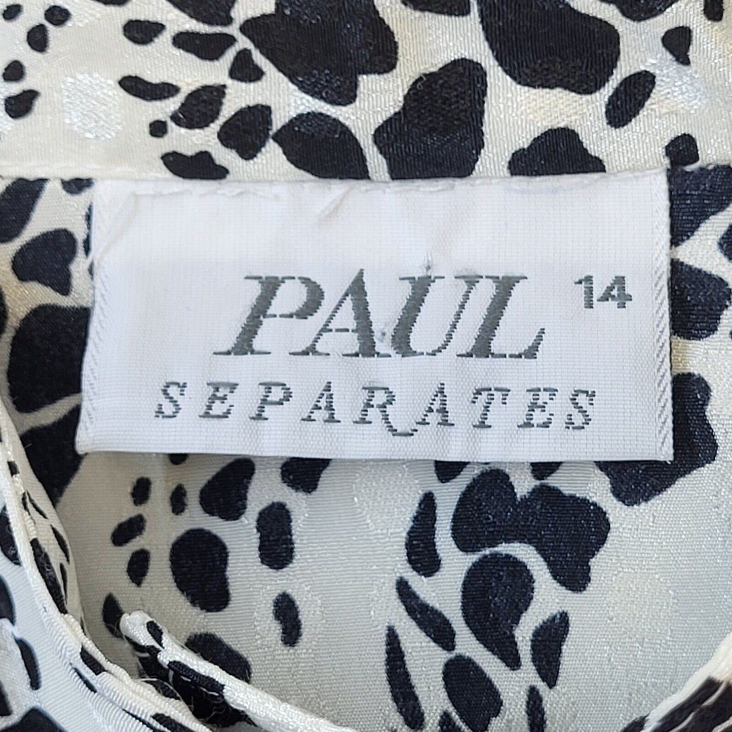 Paul Separates 80s Vintage White & Black Long Sleeve Blouse Womens Size 14 Eu 42