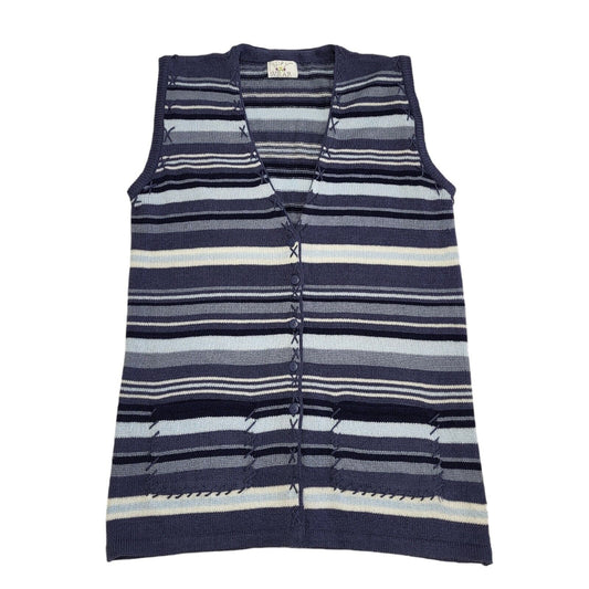 Soft Wear 90s Vintage Blue & Purple Striped Knitted Waistcoat Women's Size 3XL