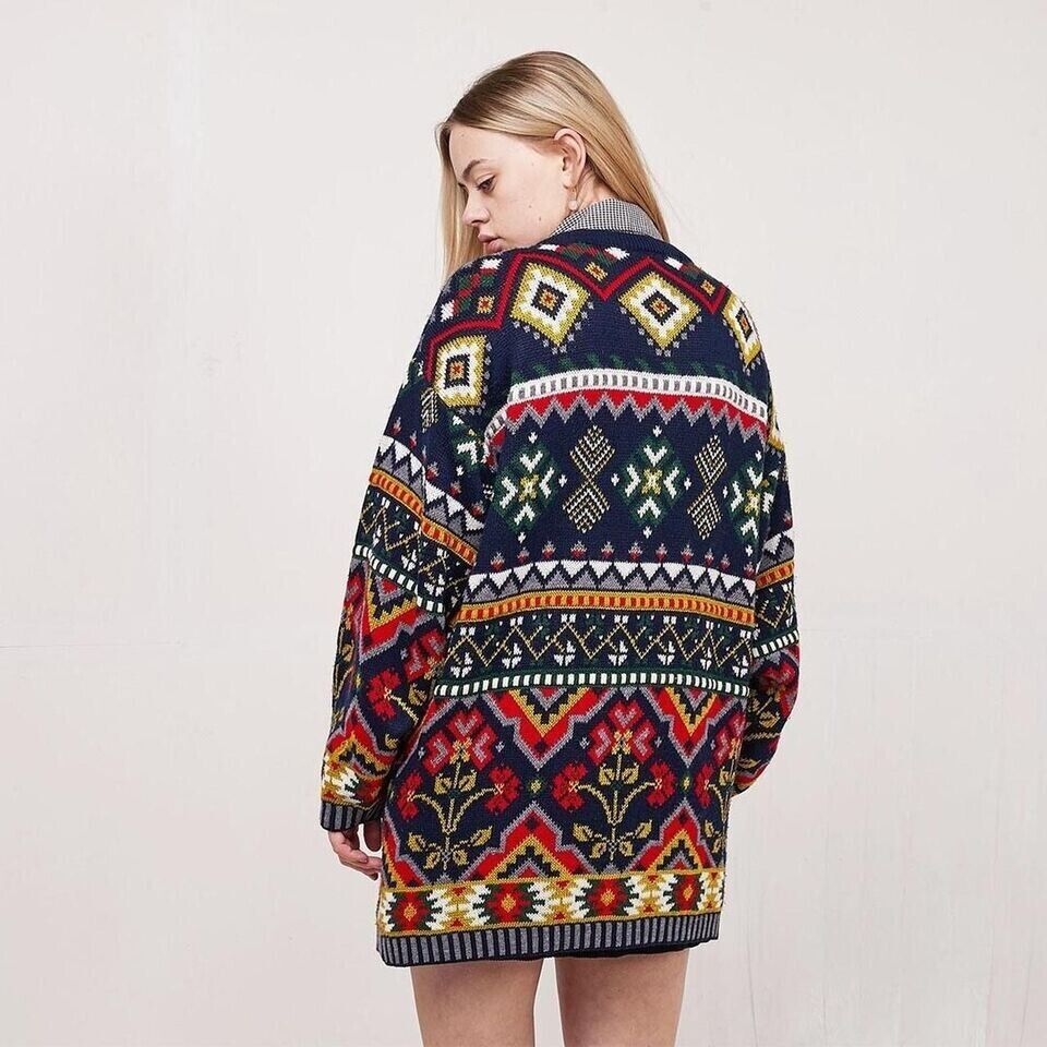 Choice Vintage 90's Blue & Red Cardigan Uk Women's Size 16
