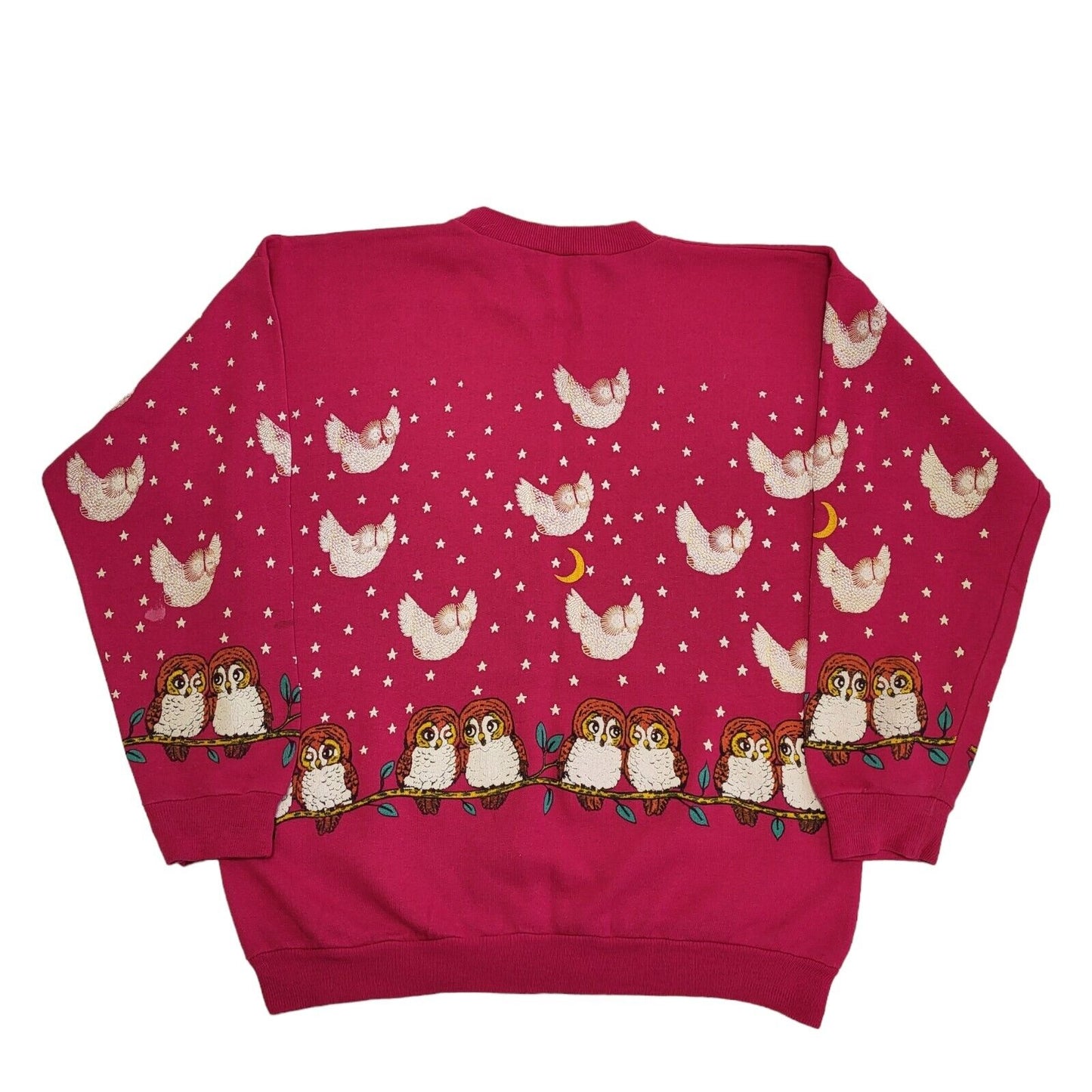 Vintage 80s Pink Owl print Sweatshirt Women's Size L
