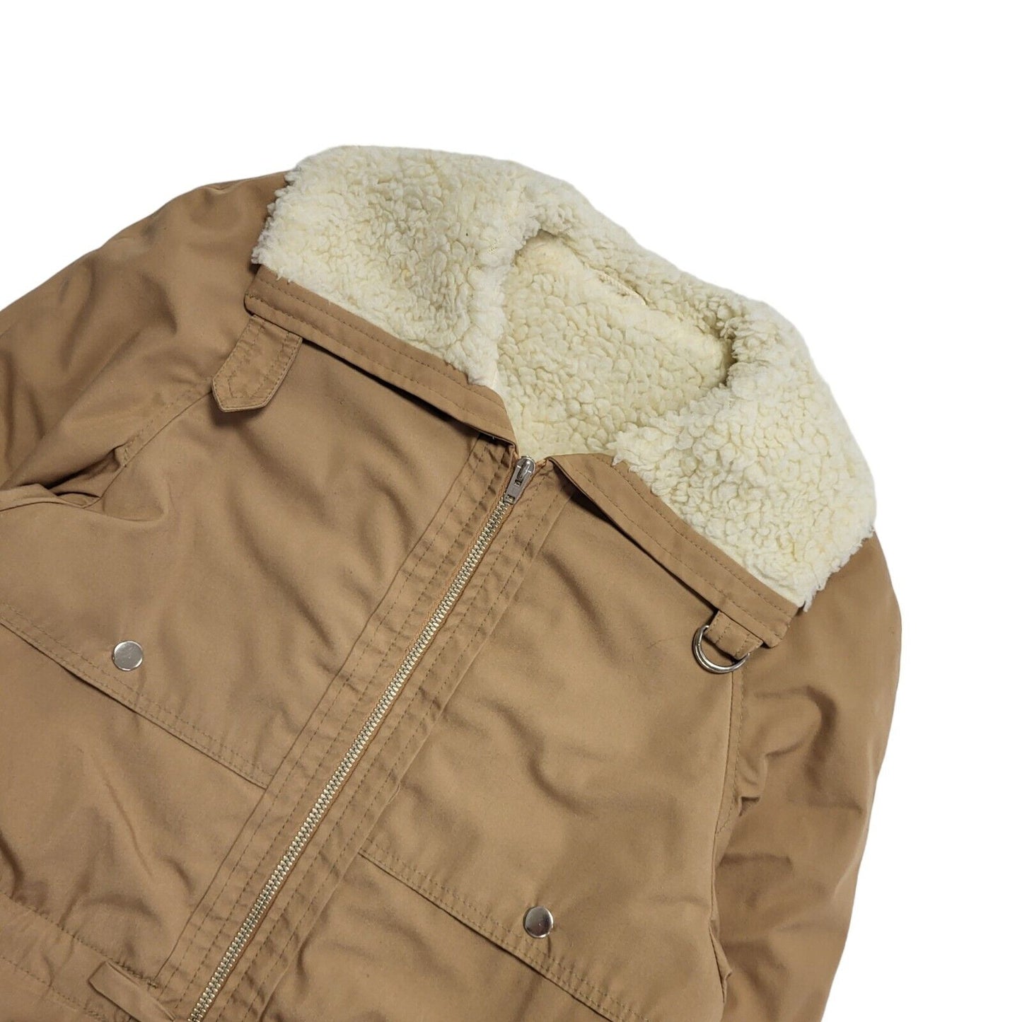 St Michael 80's Vintage Beige Zip Up Fleece Lined Jacket Women's Size 10