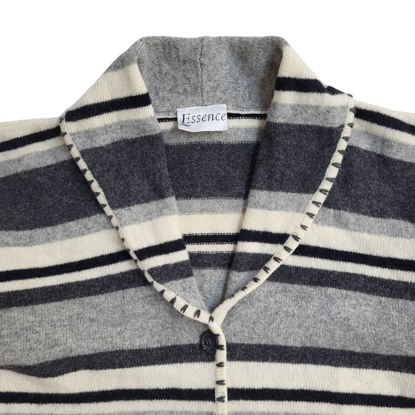 Essence 90s Vintage Grey Striped Button Up Cardigan UK Women's Size 16