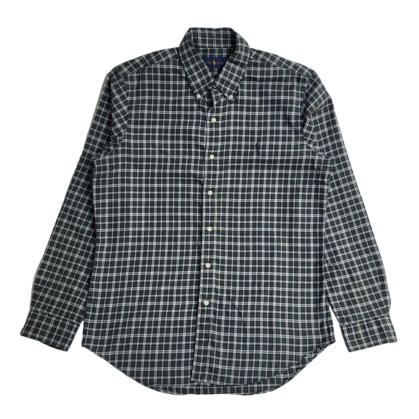 Ralph Lauren Green Checked Vintage 90's Long Sleeve Shirt UK Men's Size M