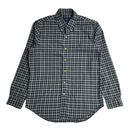 Ralph Lauren Green Checked Vintage 90's Long Sleeve Shirt UK Men's Size M