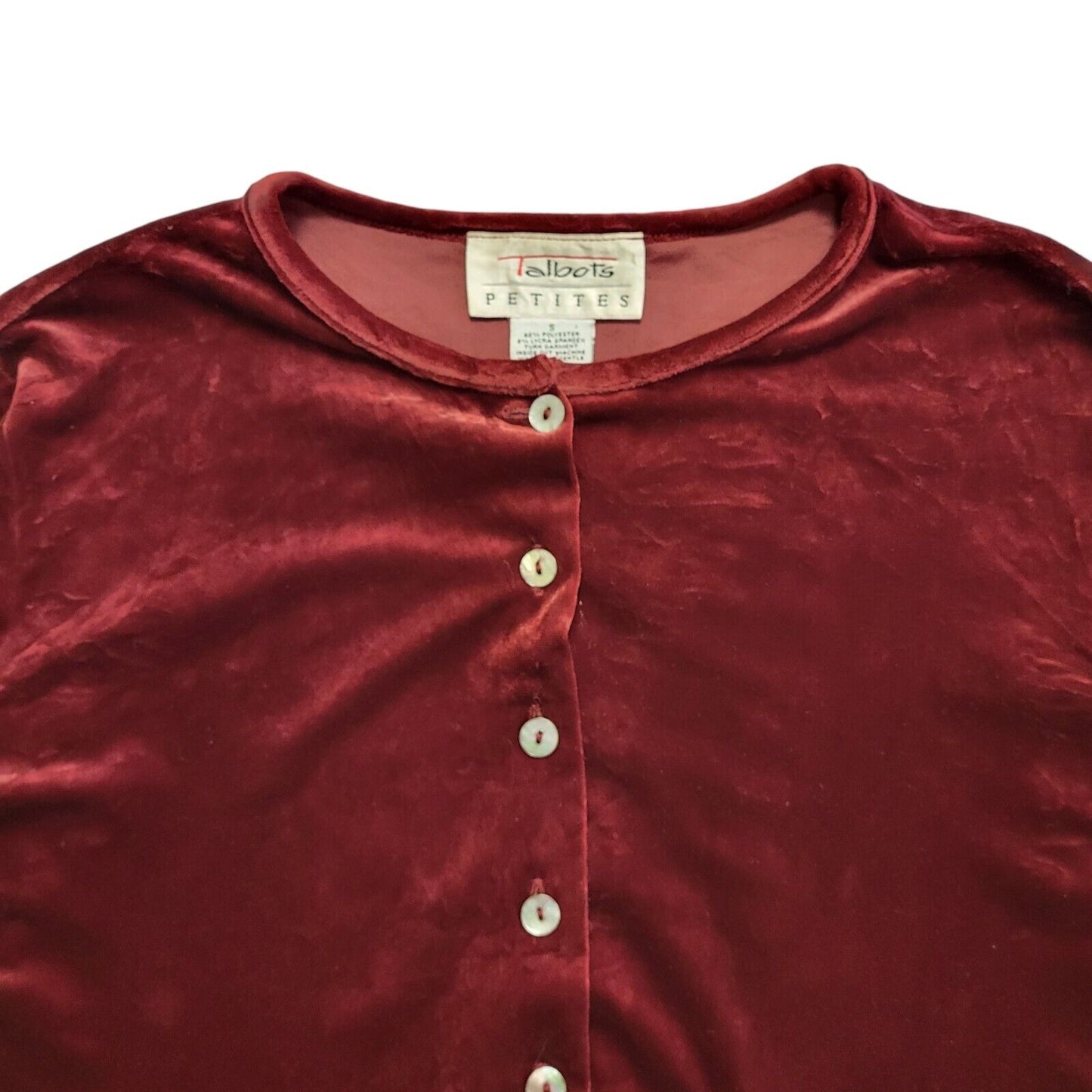 Talbots Petite Vintage 90's Burgundy Button Velour Cardigan Womens UK Size S