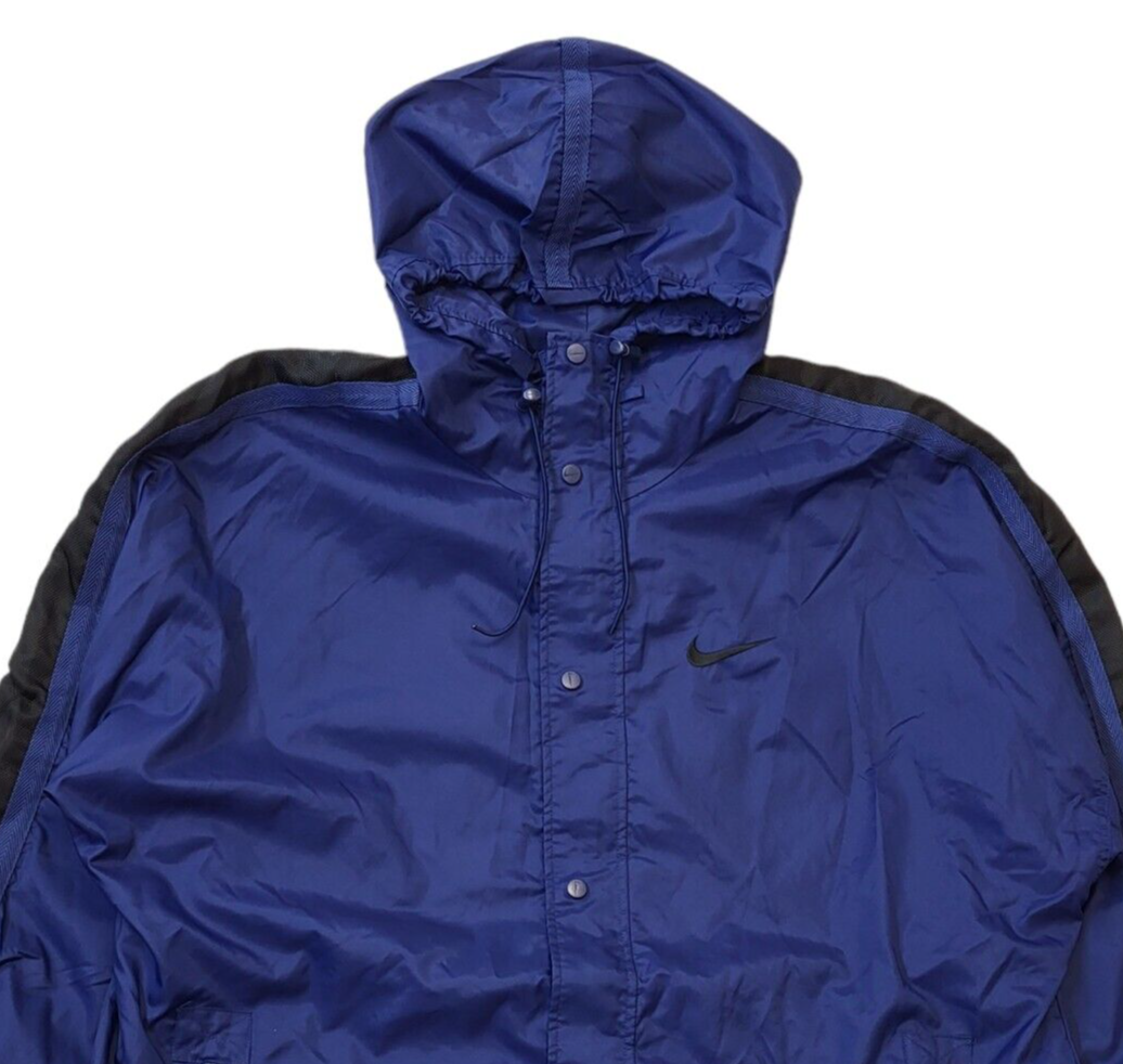 Nike 90s Vintage Blue Zip & Snap Hooded Windbreaker Jacket UK Men's Size XL