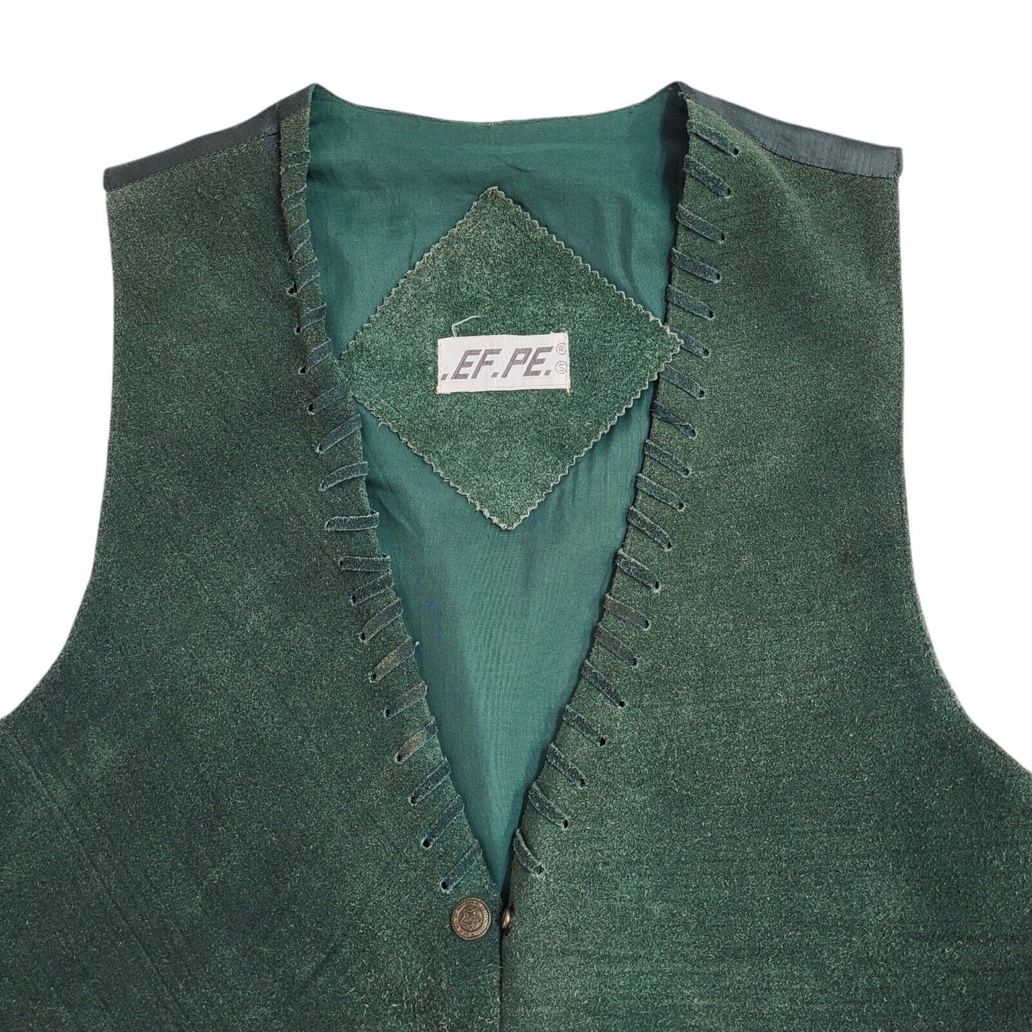 EP.PE Green 80s Suede Leather Snap Fasten Waistcoat Uk Women's Size 12
