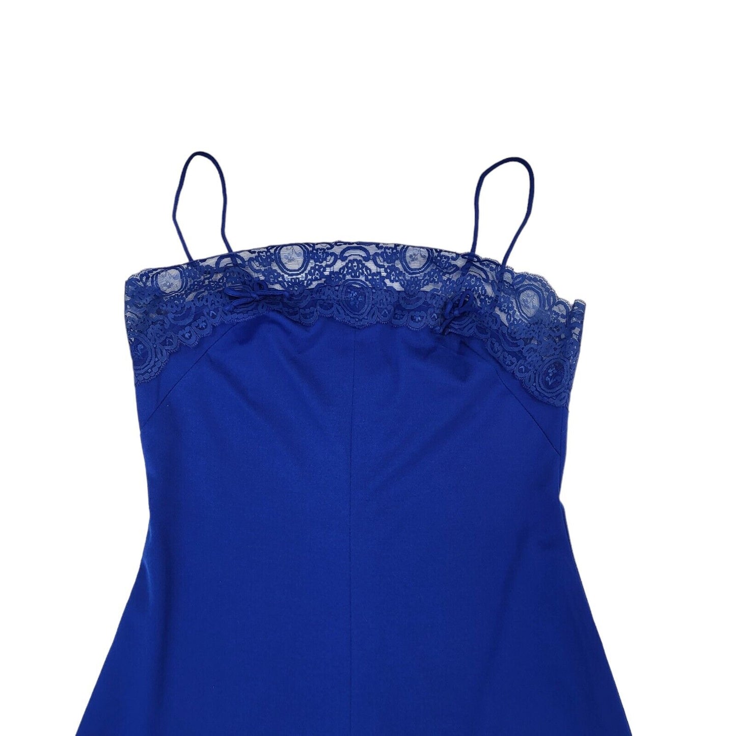 Mary Charmaine 70s Vintage Blue Lace Trim Evening Maxi Dress Women's Size 10