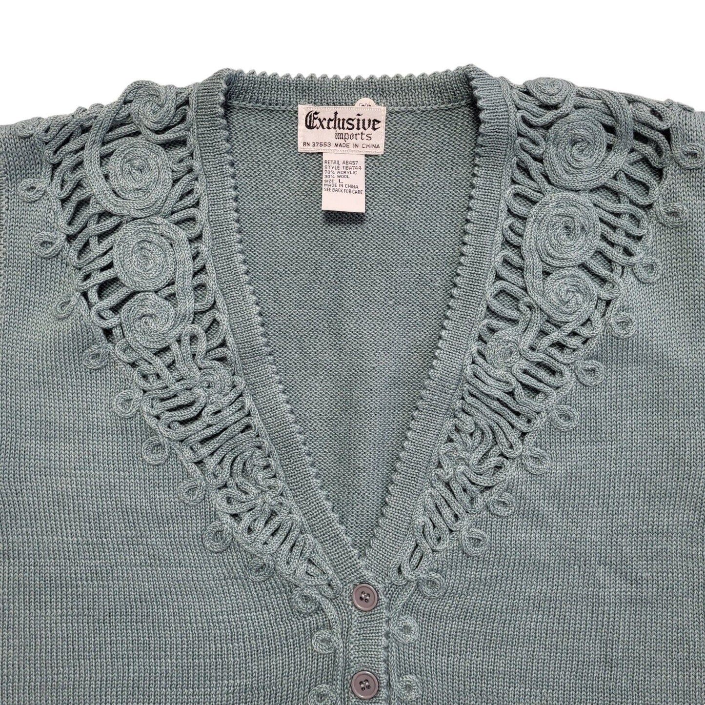 80s Vintage Green Button Sleeveless Knitted Cardigan Uk Women's Size Large