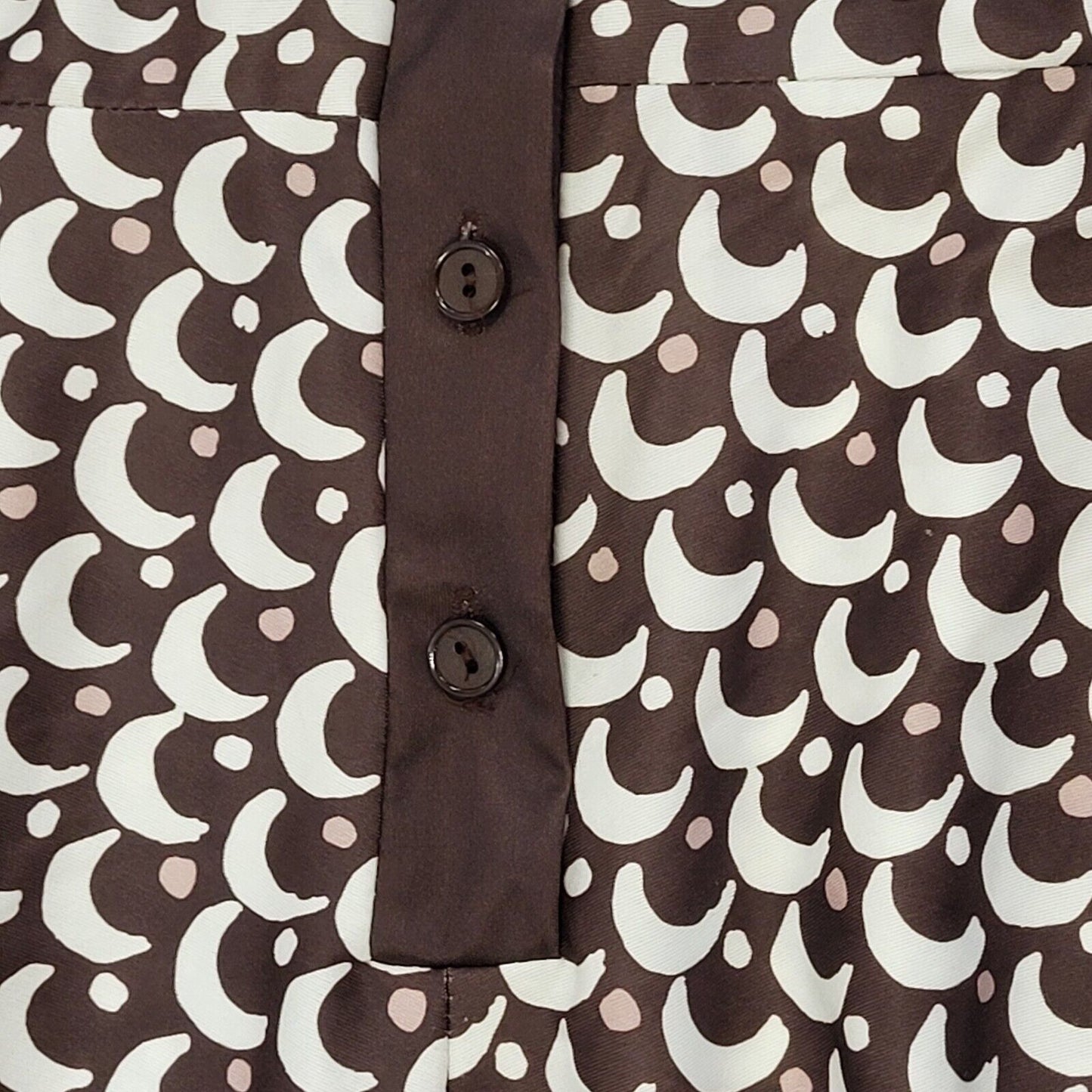 70s Vintage Brown & White Retro Patterned Dress Women's Size 10/12