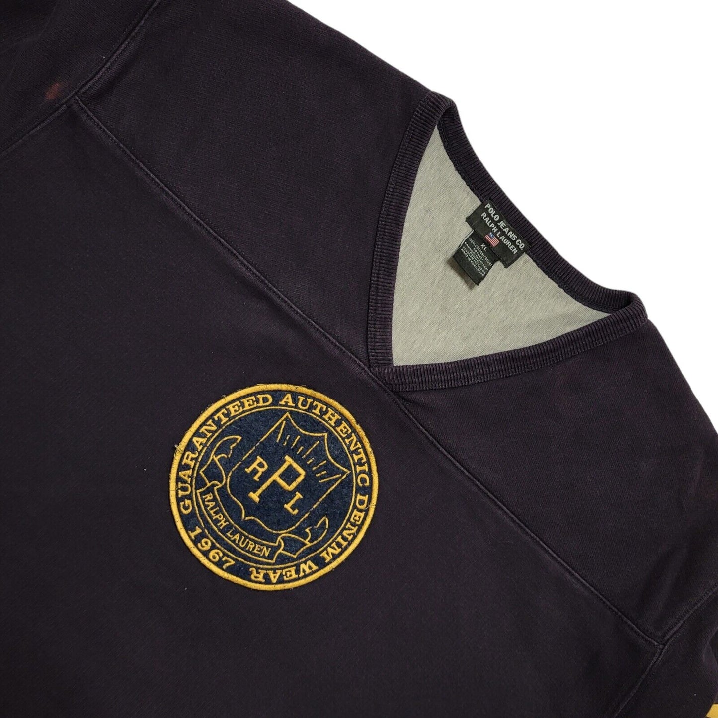 Polo Ralph Lauren Vintage Y2K Purple V-Neck Sweatshirt Mens UK Size XL
