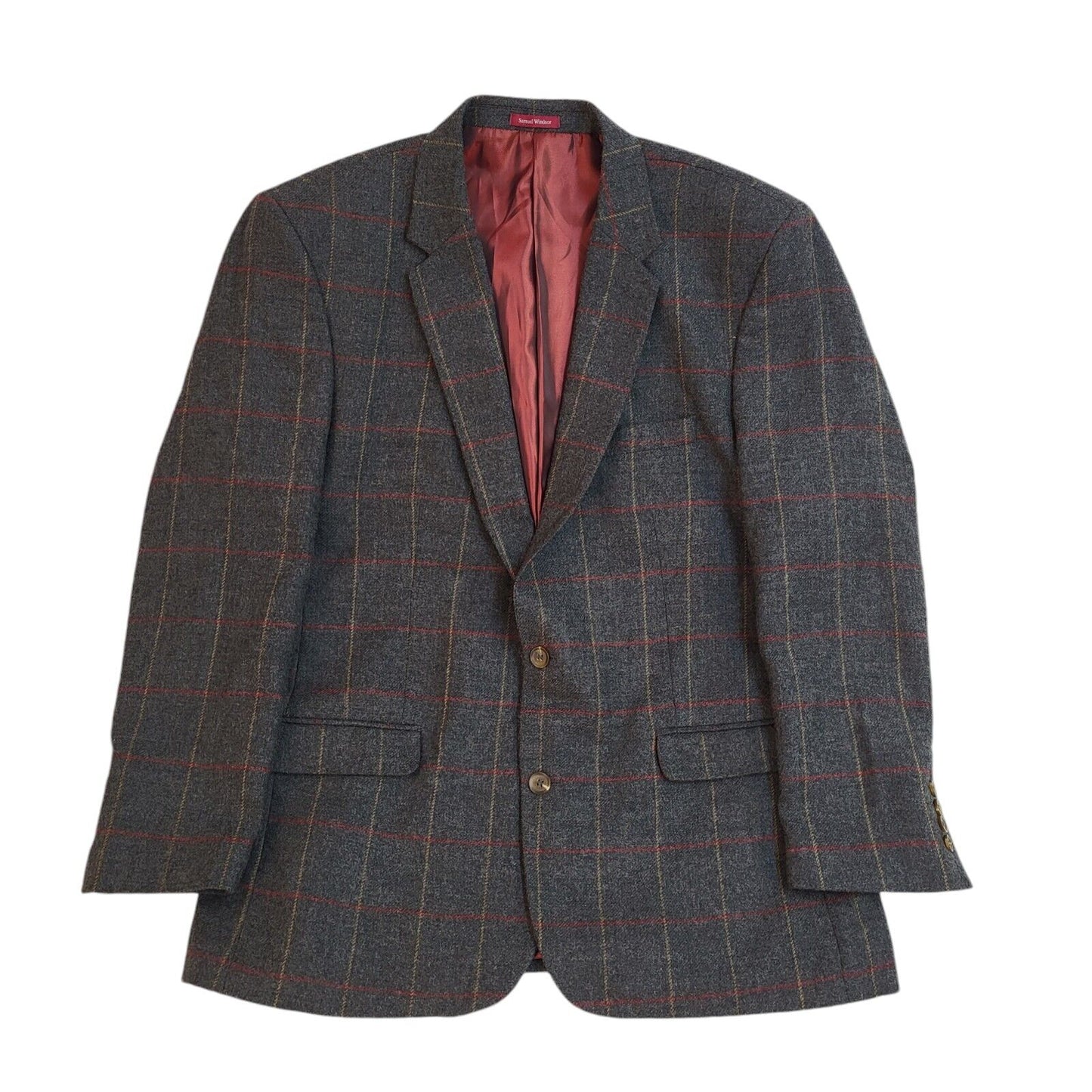 Samuel Windsor Grey Check Y2k Blazer Suit Jacket Uk Men's Size XL 44"