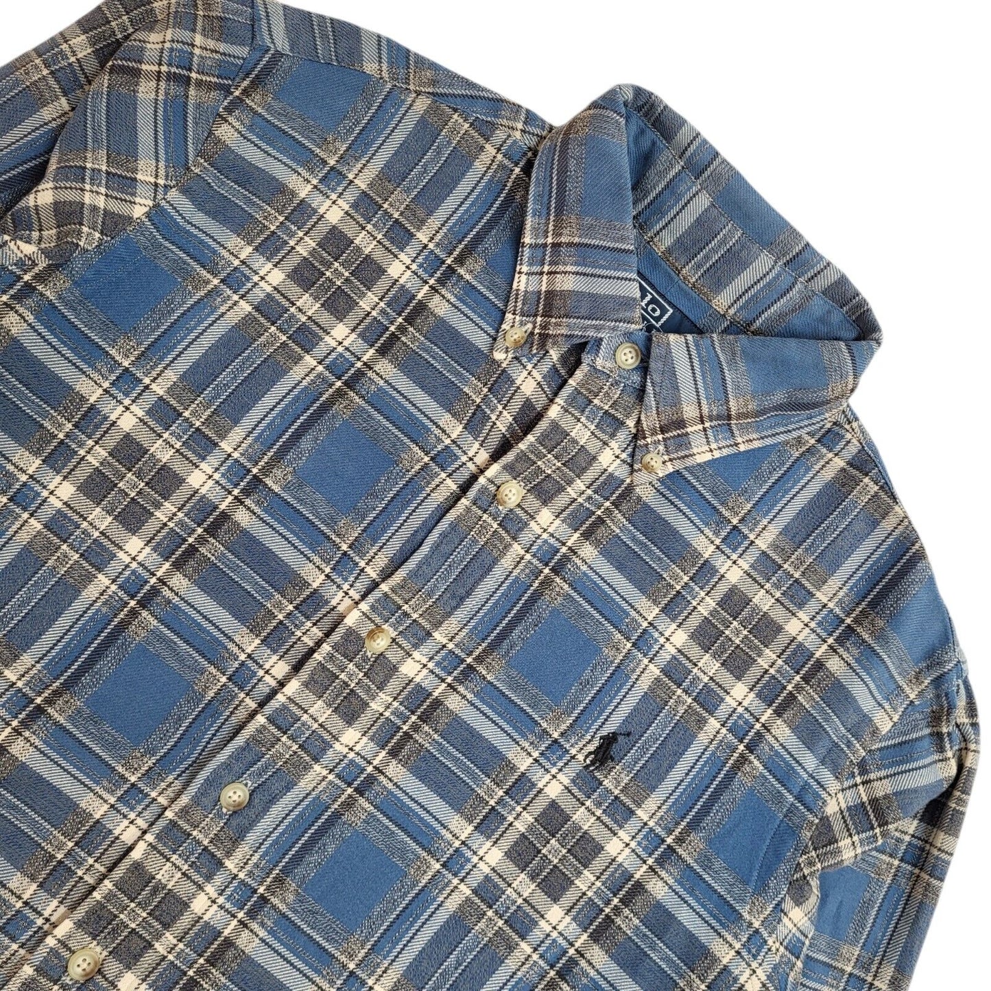 Ralph Lauren 90s Blue & Grey Check Long Sleeve Flannel Shirt Uk Men's Size S