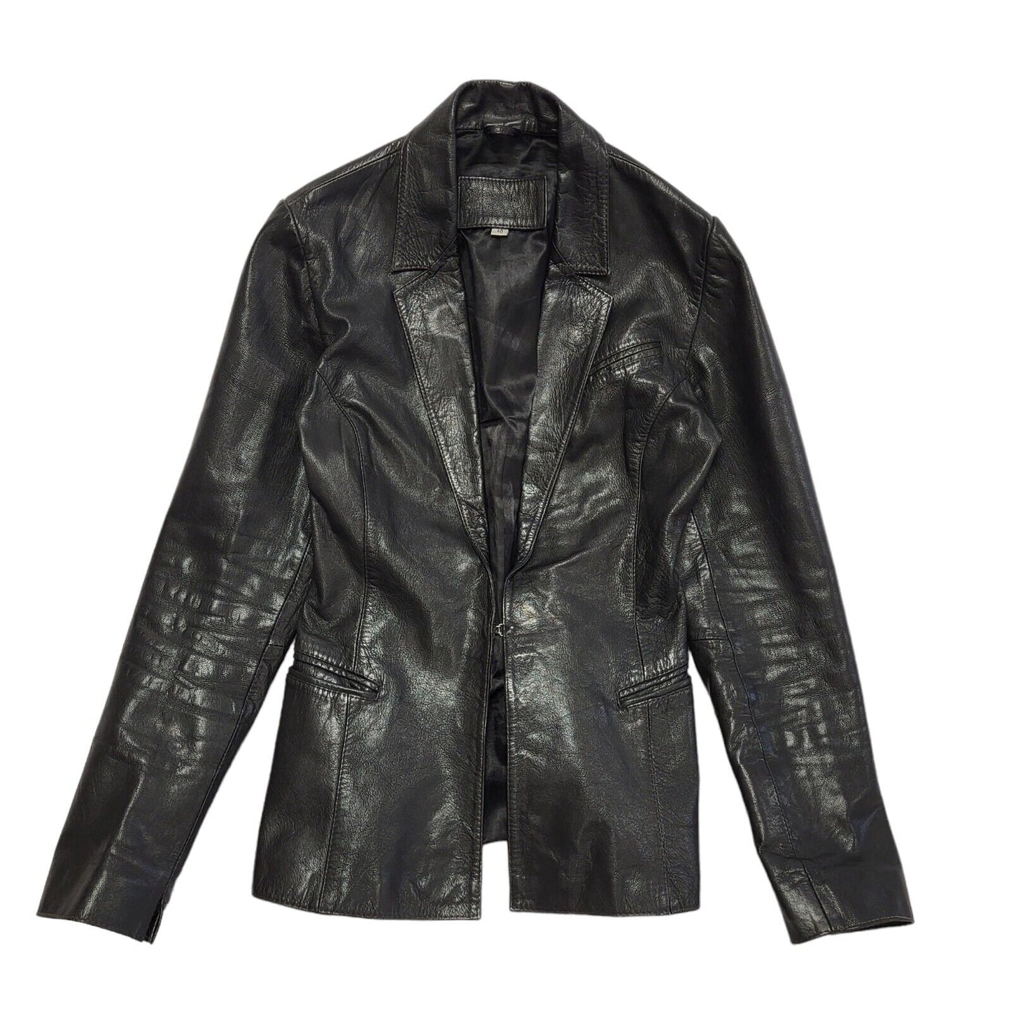 90s Vintage Black One Button Leather Jacket Uk Women's Size 10