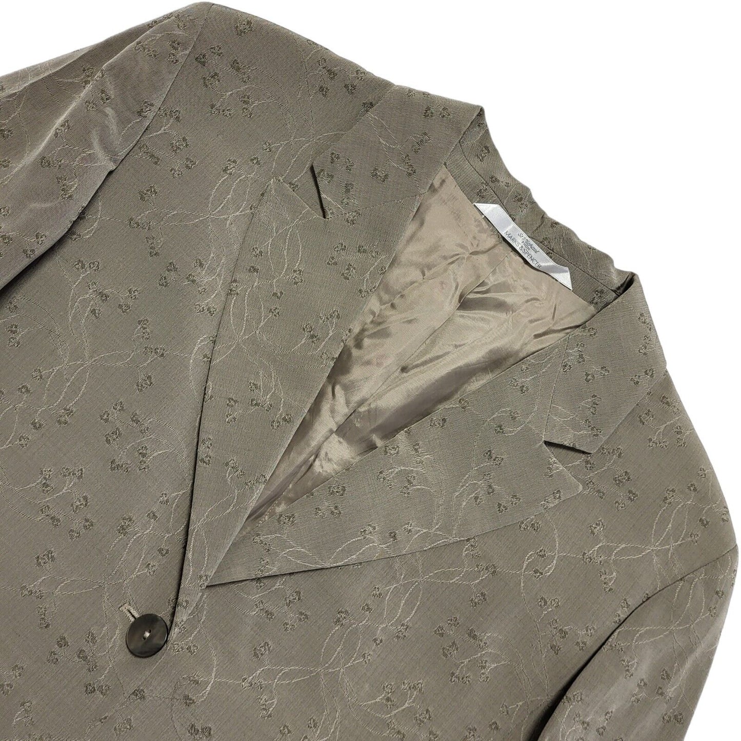 Marks & Spencer Vintage 80s Green Vine Pattern Over Coat Uk 16