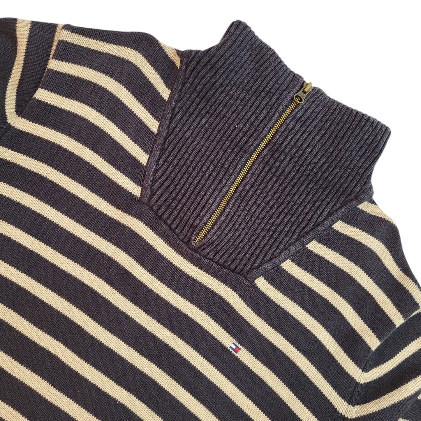 Tommy Hilfiger Blue & Beige Striped High Neck Jumper Uk Men's Size Large