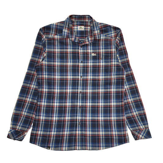 Lacoste Sport Vintage Y2K Blue & Red Checked Long Sleeve Shirt Men's UK Size M
