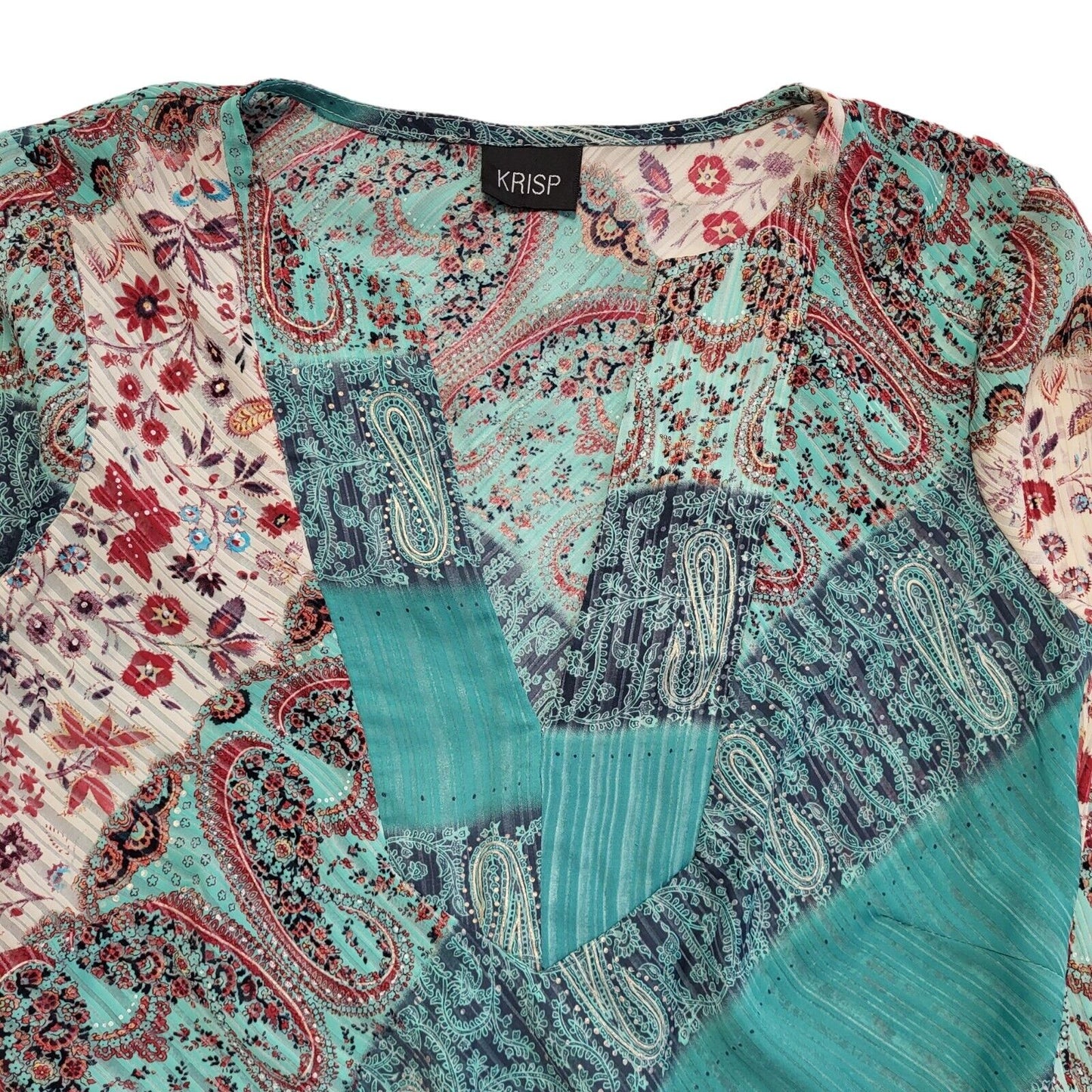 Krisp Vintage 90s Green & Red Floral Long Sleeve Blouse Womens UK 12