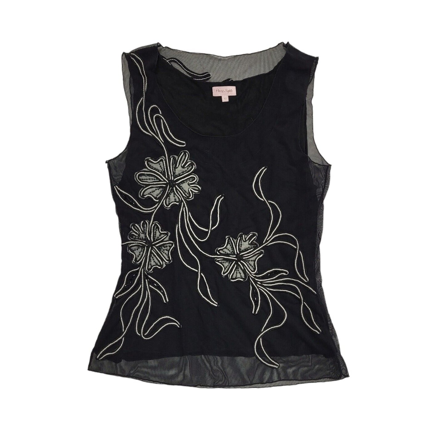 Phase Eight Y2k Black Sleeveless Floral Blouse Uk Women's size 10