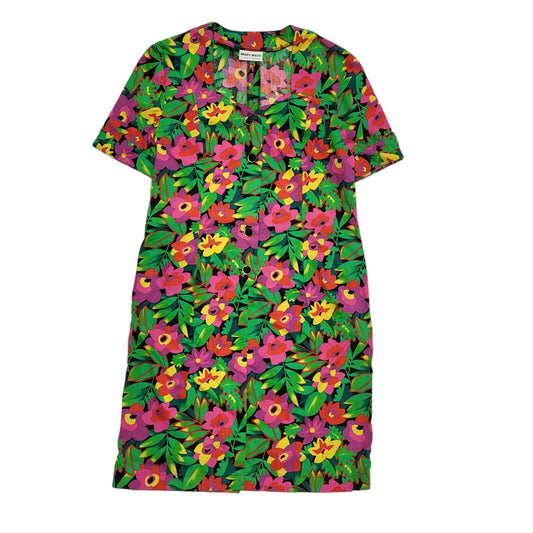 Mary West Vintage 80's Green Pink Floral Daywear Shift Dress Uk Women's Size 14