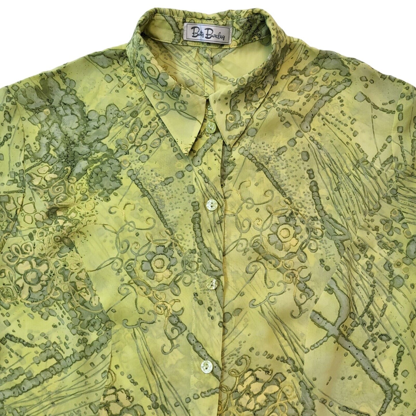 Betty Barclay 90s Vintage Green Retro Abstract Long Patterned Shirt Womens UK 18