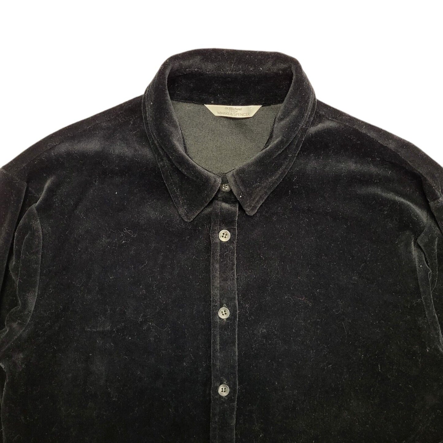 Marks and Spencer 90s Vintage Black Velour Long Sleeve Shirt Womens Size 10