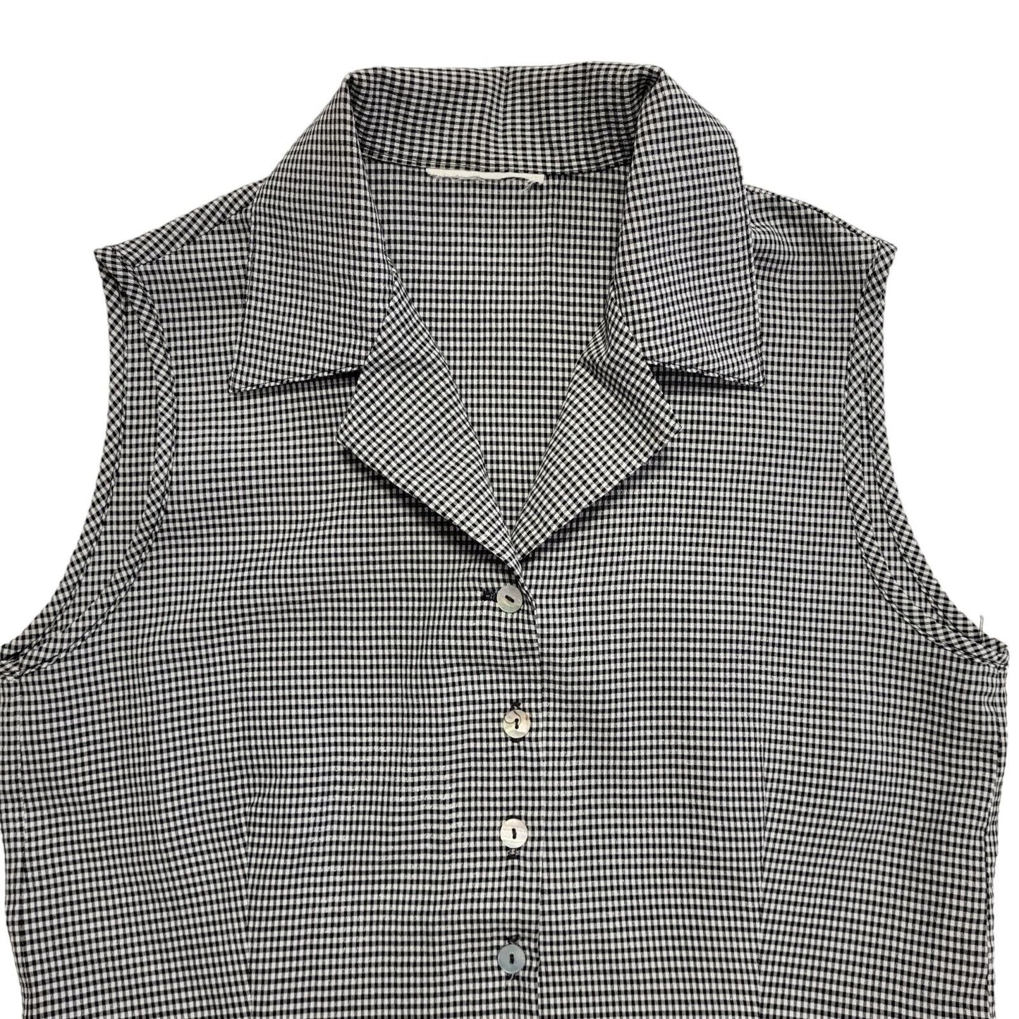 Vintage 90's Black & White Checked Sleeveless Shirt Womens UK Size S