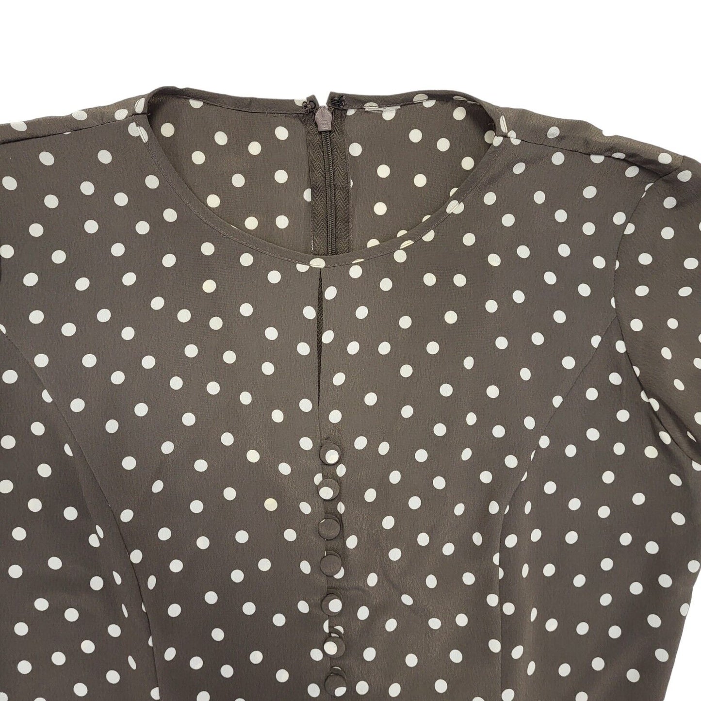 90s Vintage Brown & White Polka Dot Daywear Dress Women's Size 12