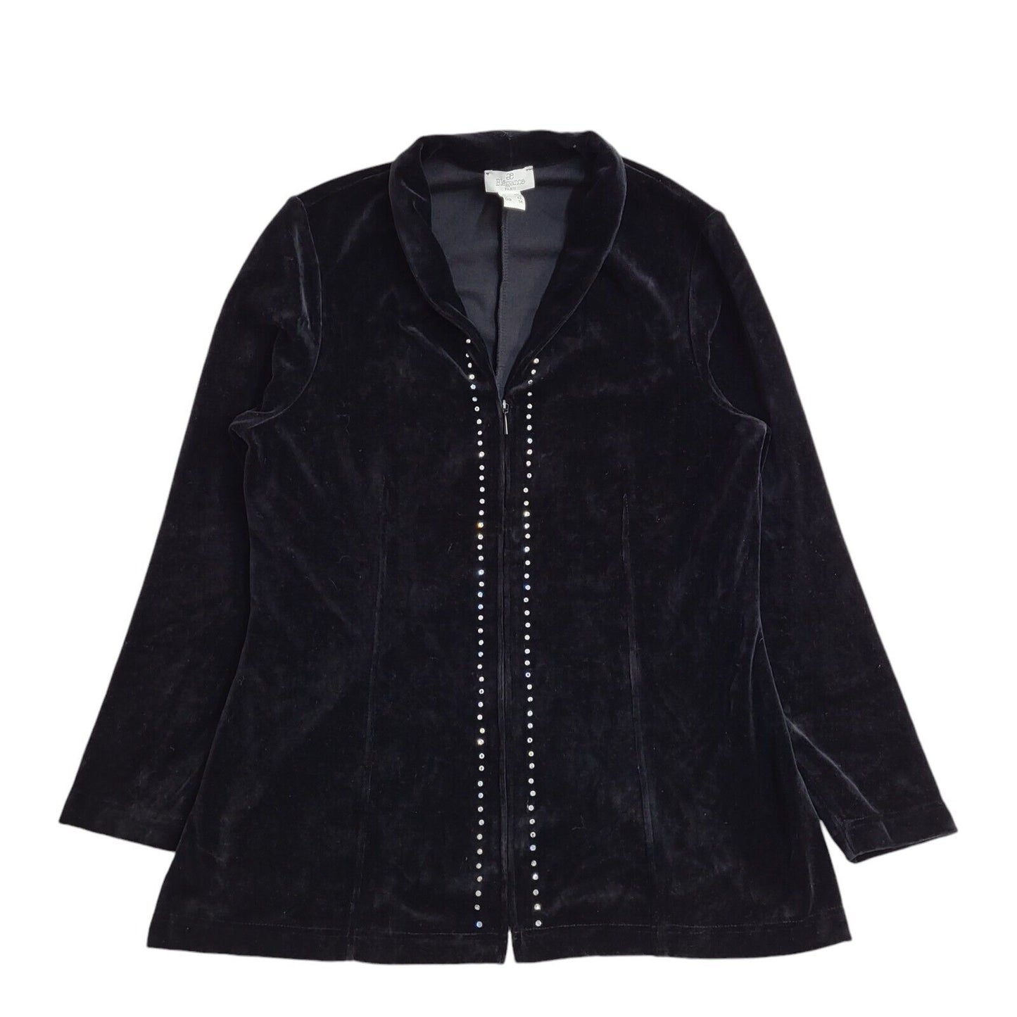 Elegance 90s Vintage Black Velvet Diamante Jacket UK Women's Size 14