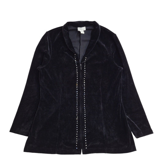 Elegance 90s Vintage Black Velvet Diamante Jacket UK Women's Size 14
