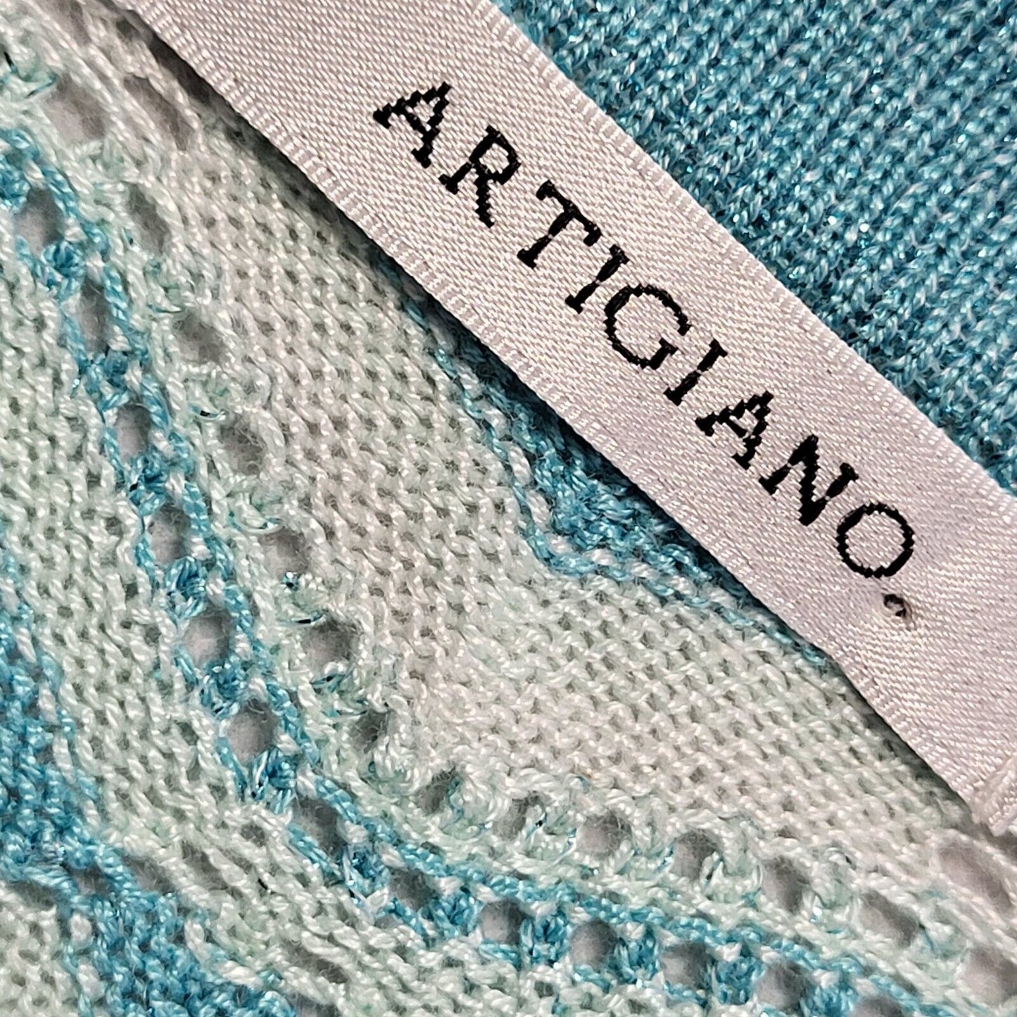 Artigiano Vintage 90's Blue Zig Zag 3/4 Sleeve Cardigan Womens UK M