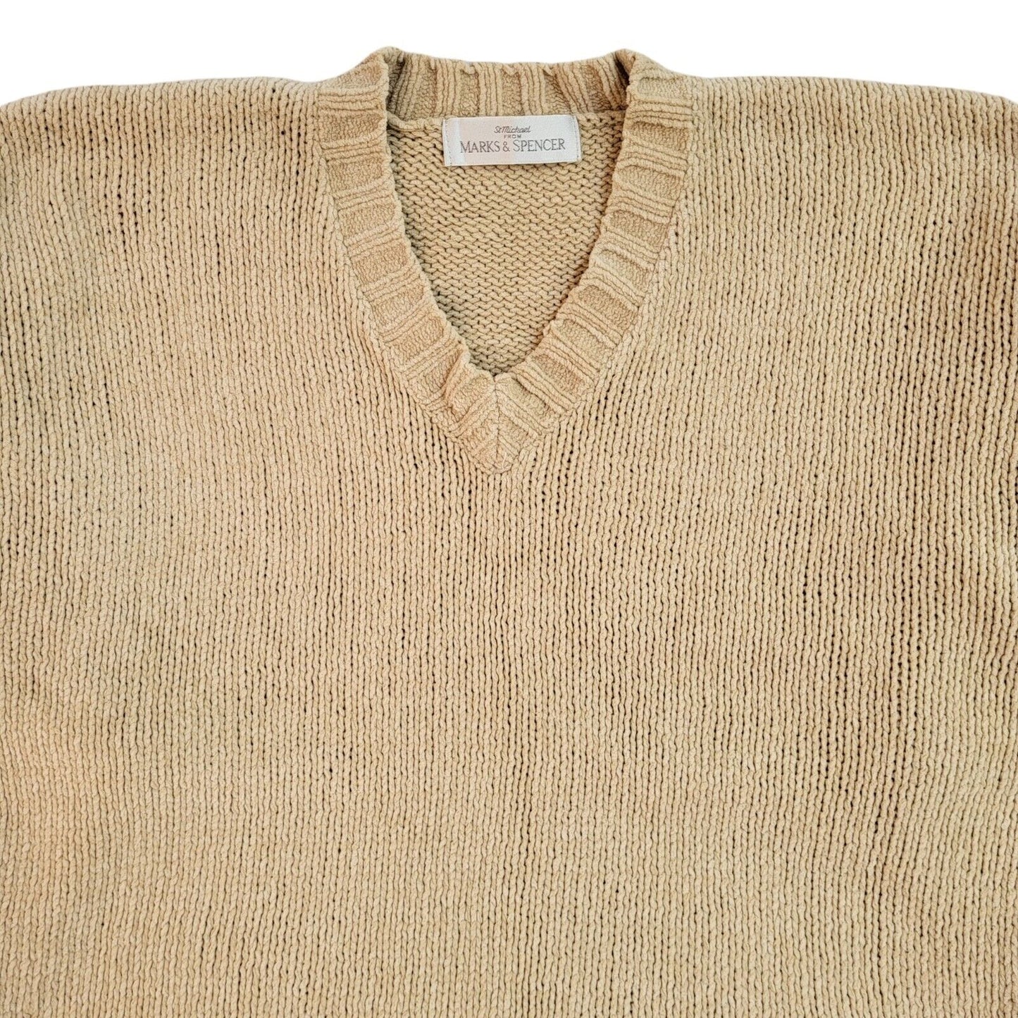 M&S Vintage 90's Beige V-Neck Jumper UK Men's Size Medium