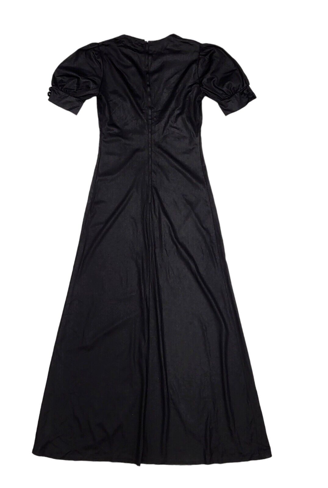 70s Vintage Black V-Neck Button Front Split Maxi Dress Women's Size 8