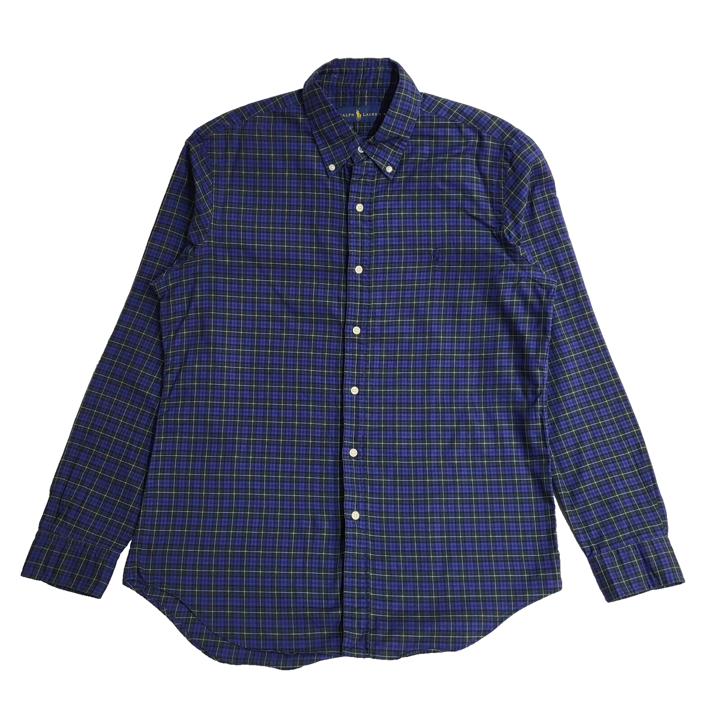 Ralph Lauren Blue Checked Vintage 90's Long Sleeve Shirt UK Men's Size M