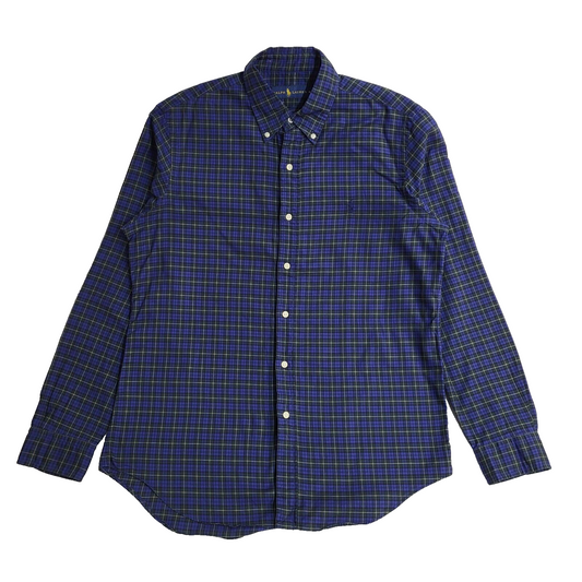 Ralph Lauren Blue Checked Vintage 90's Long Sleeve Shirt UK Men's Size M