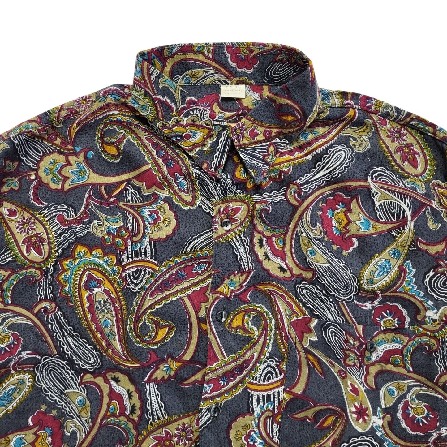 Vintage 90's Black Red Paisley Long Sleeve Shirt Men's UK L