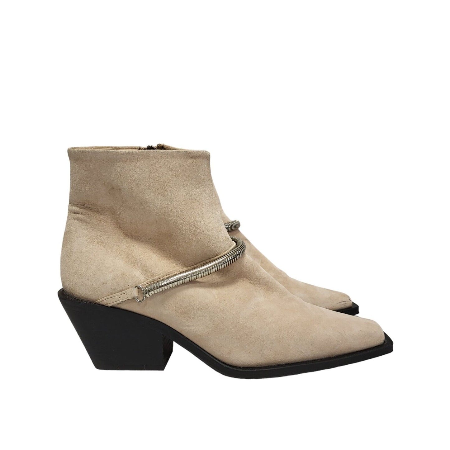 Topshop Beige Suede Block Heel Boots Uk Women's Size 7 BNWOB
