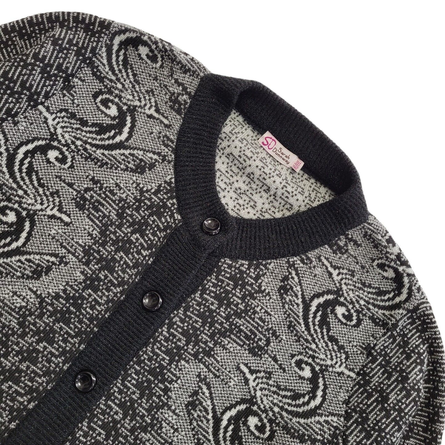 Sarah Dunnway Grey Black 80s Vintage Button Cardigan Uk Women's Size XL / XXL