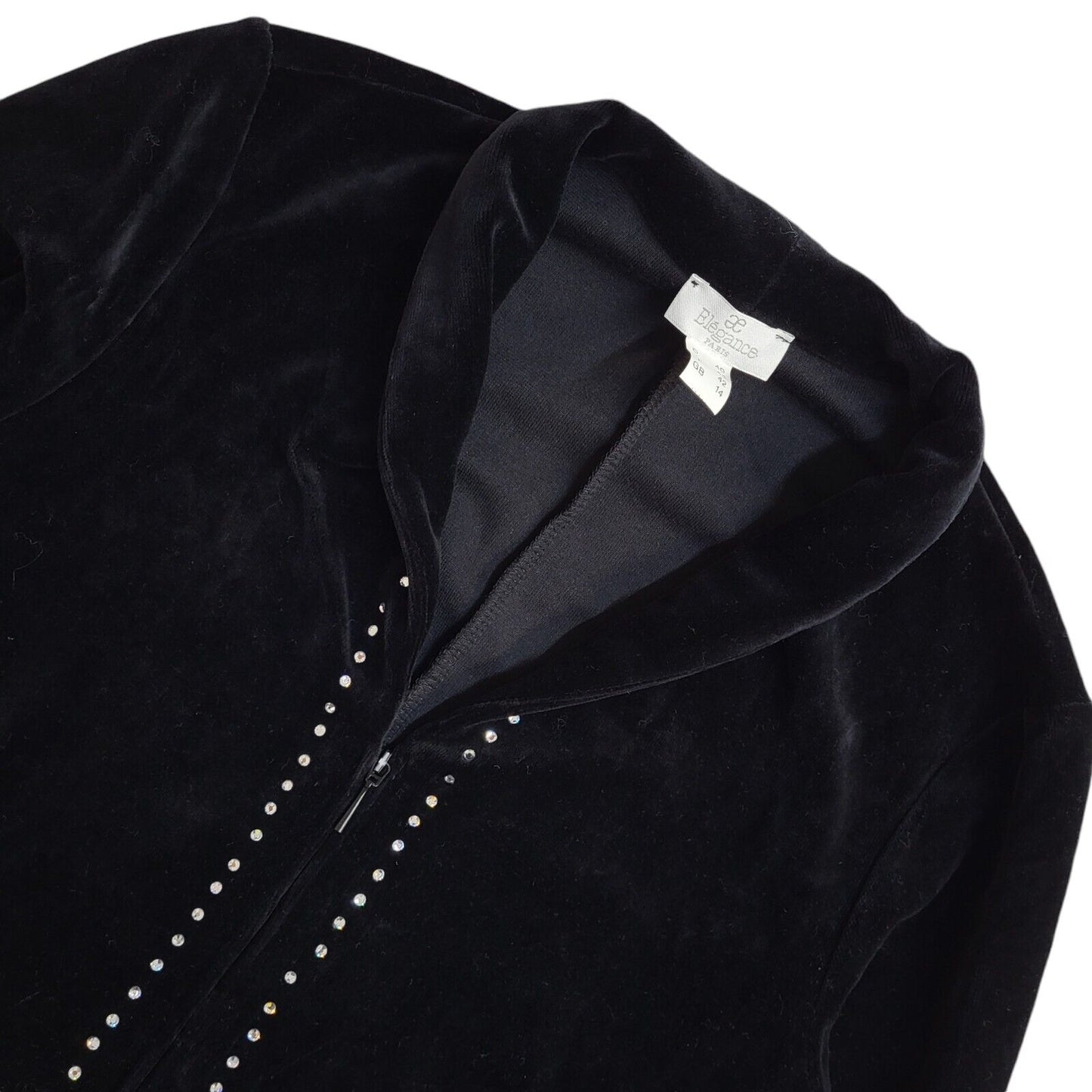 Elegance 90s Vintage Black Velvet Diamante Jacket UK Women's Size 14
