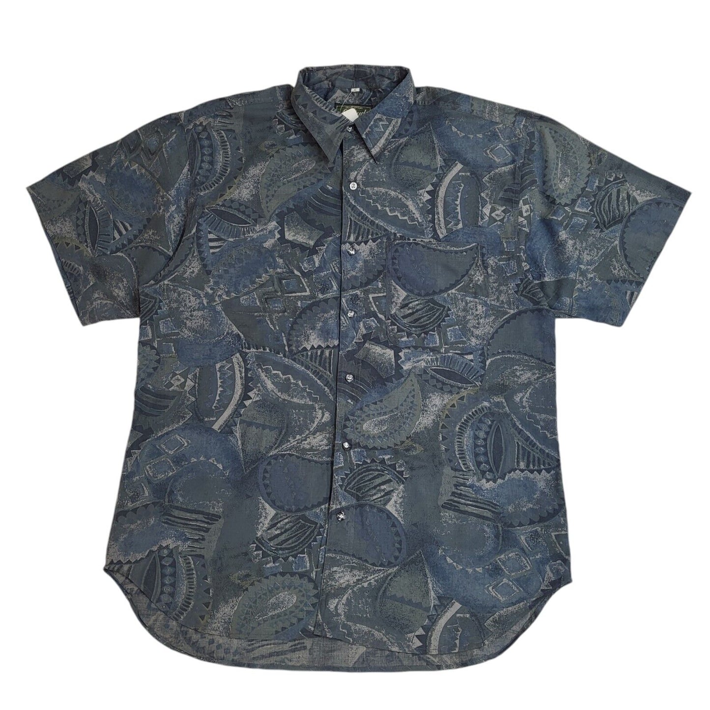 Latitude 90's Blue & Grey Abstract Short Sleeve Shirt Uk Men's Size Large